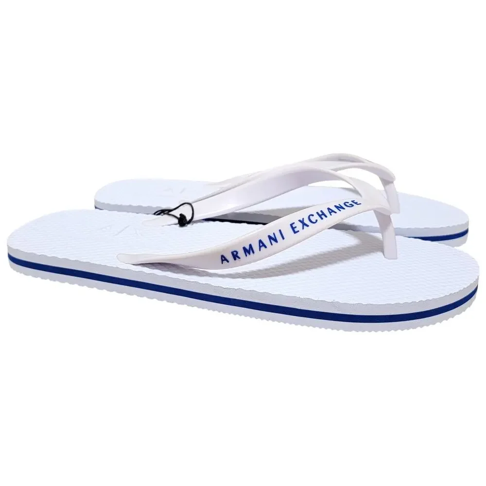 Armani Exchange Men Logo Flip Flop Sandals Size US 8 White Blue Colorblock